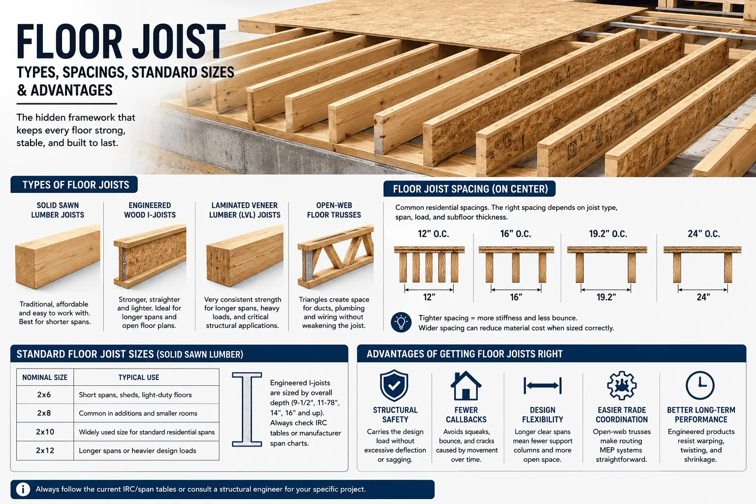 Floor Joist Types, Spacing & Standard Sizes Explained
