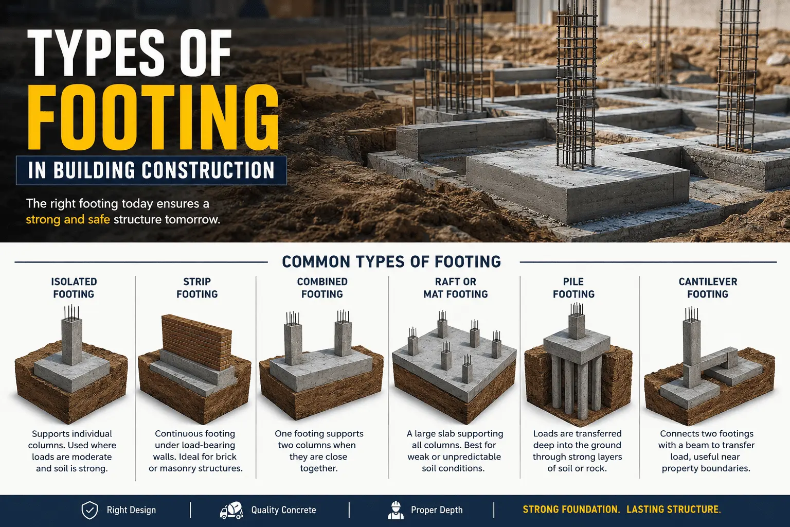 Types of Footing in Building Construction